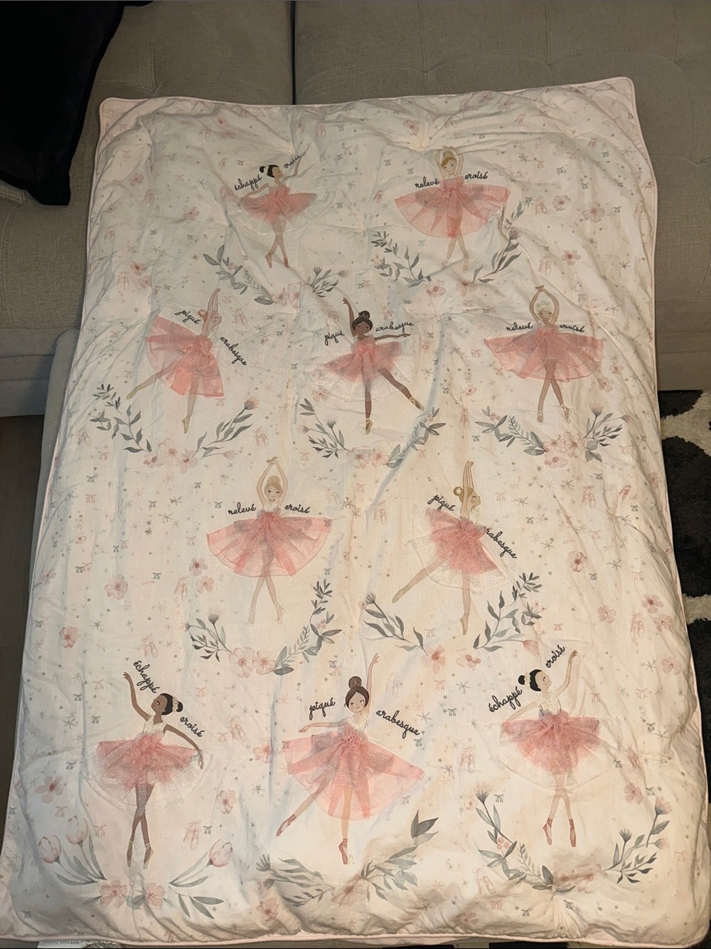 Pottery Barn Kids Pink and GrayToddler Ballerina Comforter